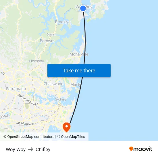 Woy Woy to Chifley map