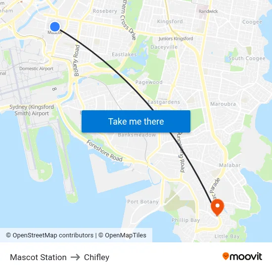 Mascot Station to Chifley map