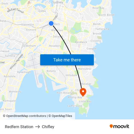 Redfern Station to Chifley map