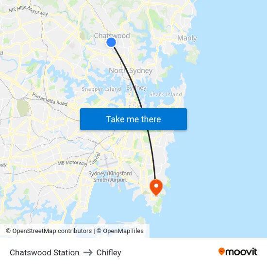 Chatswood Station to Chifley map