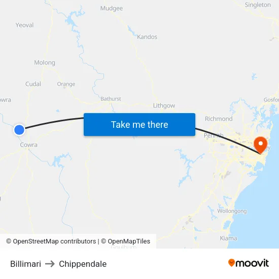 Billimari to Chippendale map