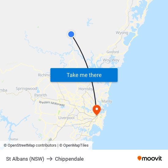 St Albans (NSW) to Chippendale map