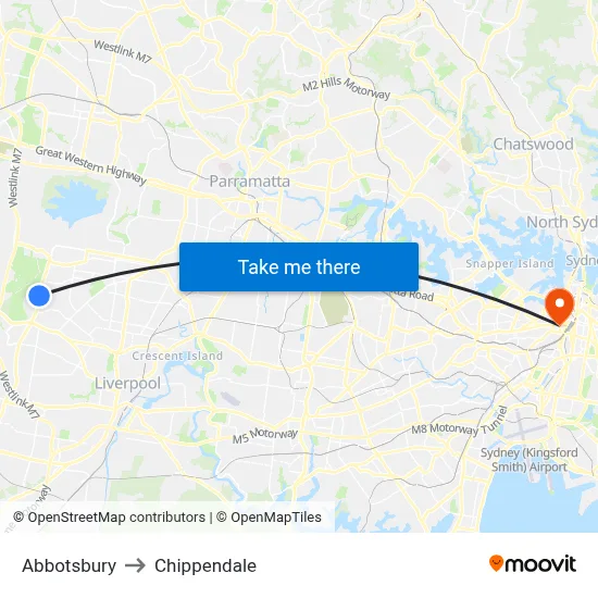 Abbotsbury to Chippendale map