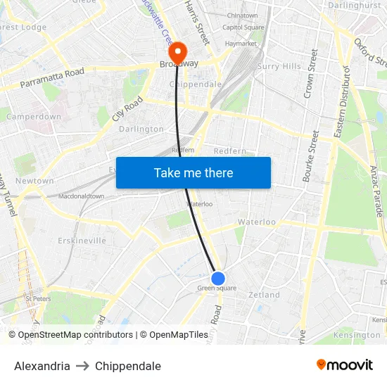 Alexandria to Chippendale map