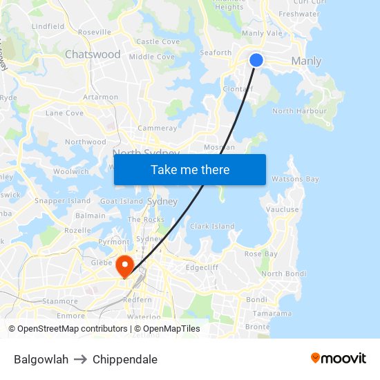 Balgowlah to Chippendale map