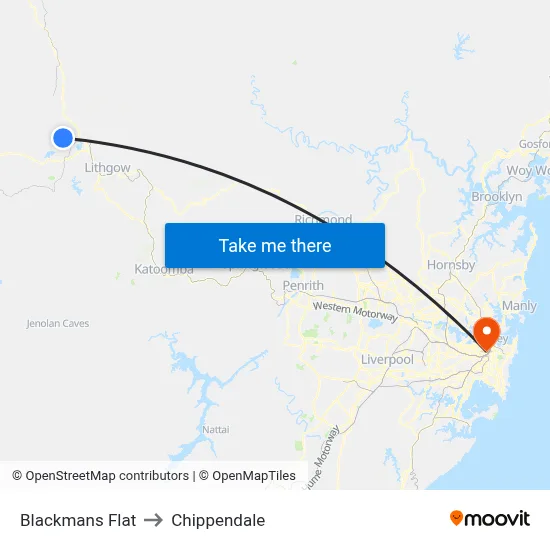 Blackmans Flat to Chippendale map