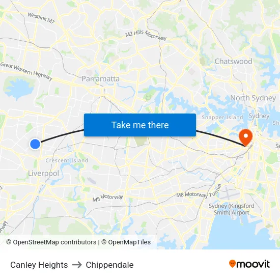 Canley Heights to Chippendale map