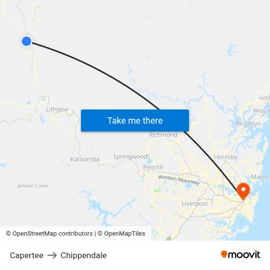 Capertee to Chippendale map