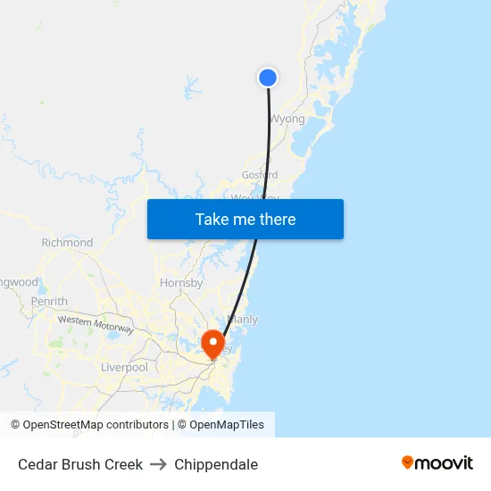 Cedar Brush Creek to Chippendale map