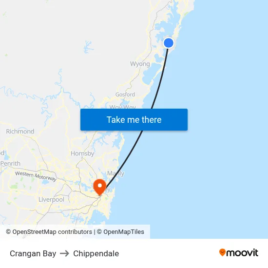 Crangan Bay to Chippendale map