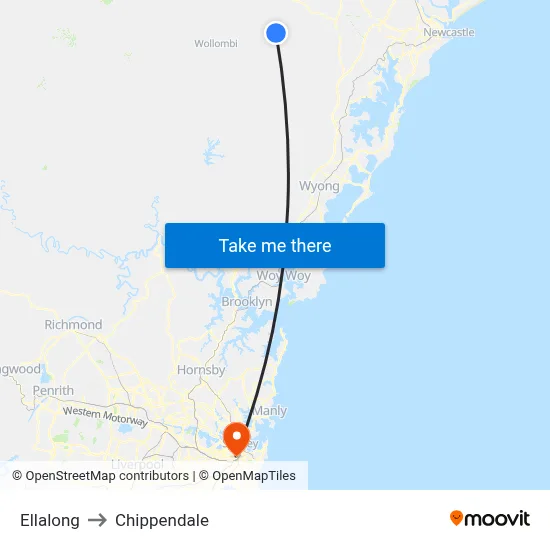 Ellalong to Chippendale map