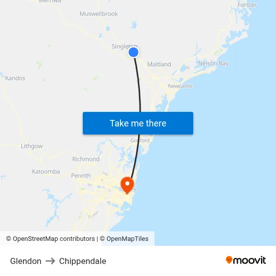 Glendon to Chippendale map