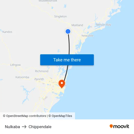 Nulkaba to Chippendale map