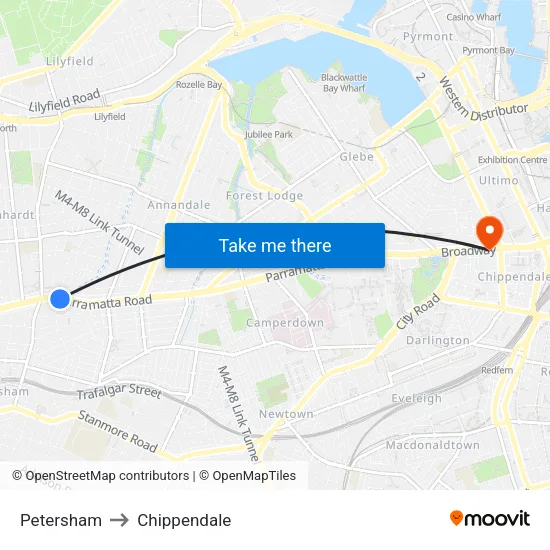 Petersham to Chippendale map