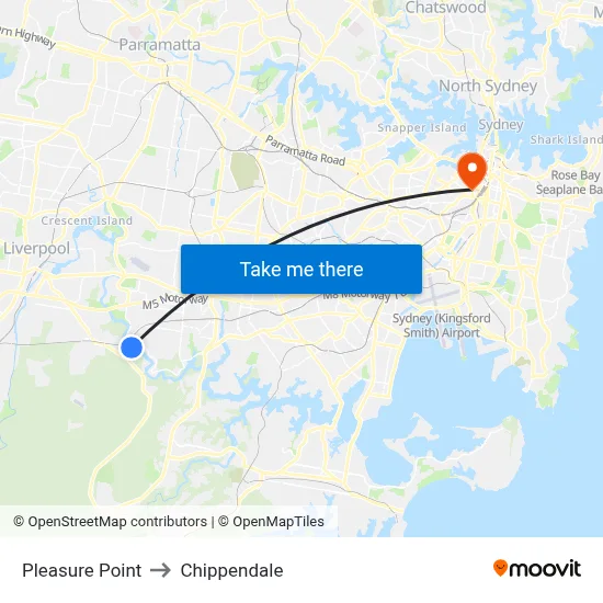 Pleasure Point to Chippendale map