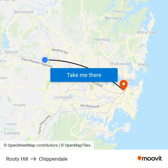 Rooty Hill to Chippendale map