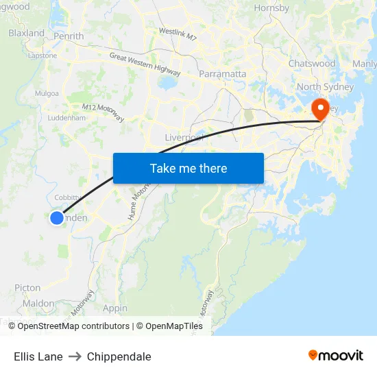 Ellis Lane to Chippendale map