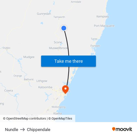 Nundle to Chippendale map