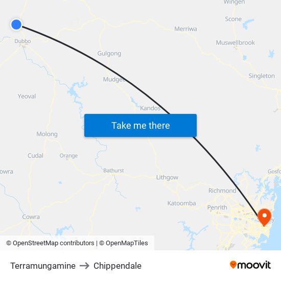 Terramungamine to Chippendale map