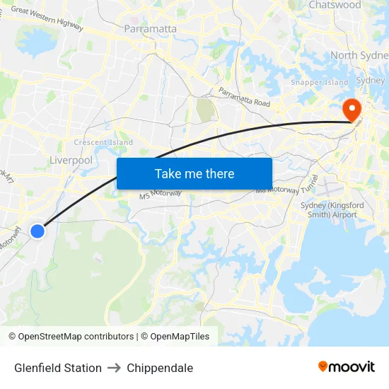 Glenfield Station to Chippendale map