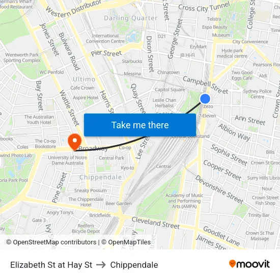 Elizabeth St at Hay St to Chippendale map