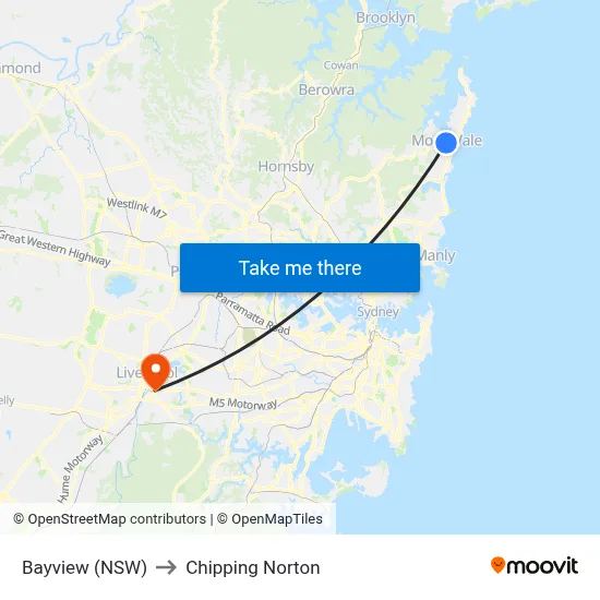Bayview (NSW) to Chipping Norton map