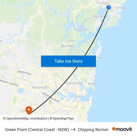 Green Point (Central Coast - NSW) to Chipping Norton map