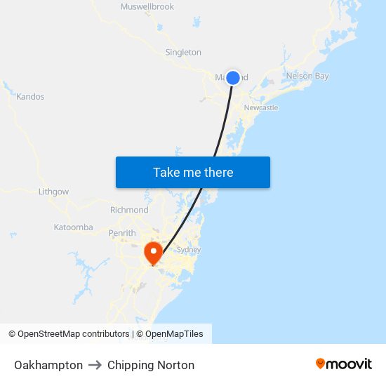 Oakhampton to Chipping Norton map