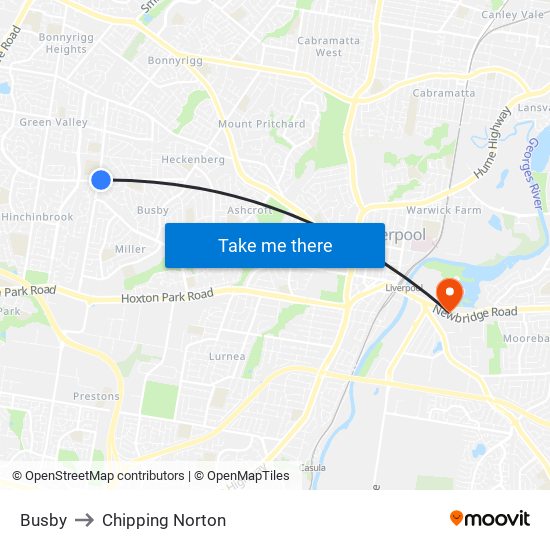 Busby to Chipping Norton map