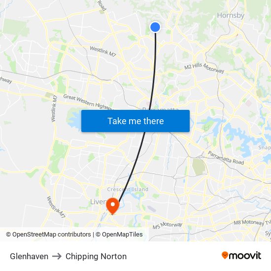 Glenhaven to Chipping Norton map