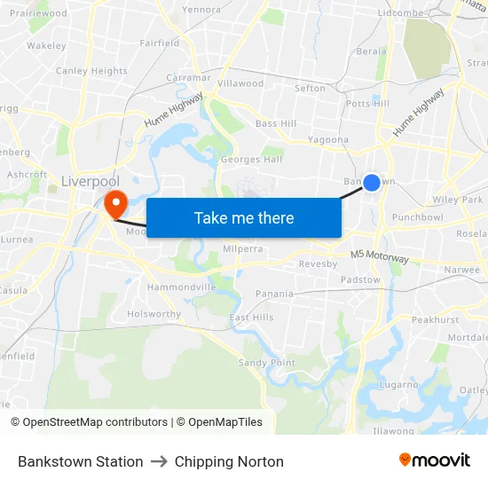 Bankstown Station to Chipping Norton map