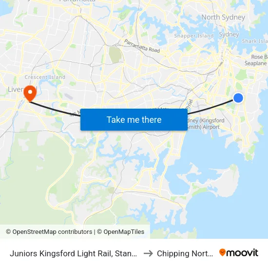 Juniors Kingsford Light Rail, Stand B to Chipping Norton map