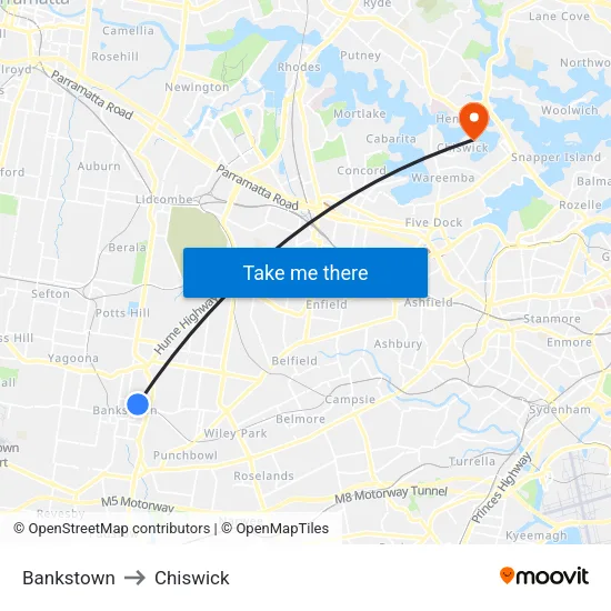 Bankstown to Chiswick map