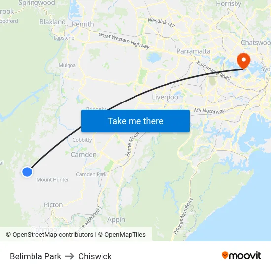 Belimbla Park to Chiswick map