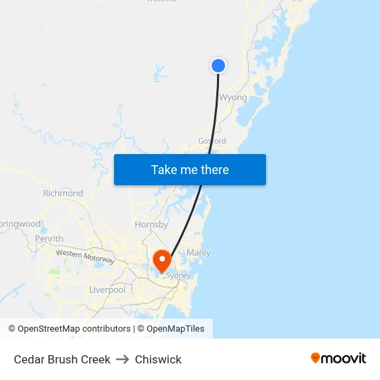Cedar Brush Creek to Chiswick map