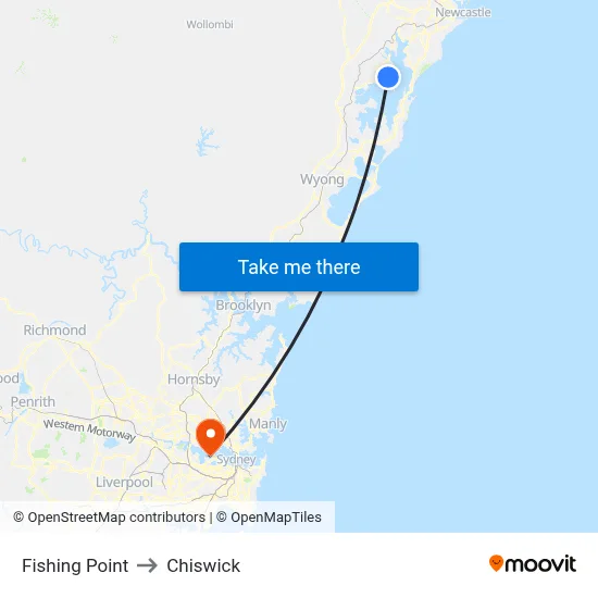 Fishing Point to Chiswick map