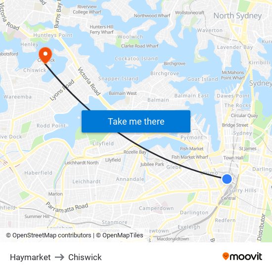 Haymarket to Chiswick map