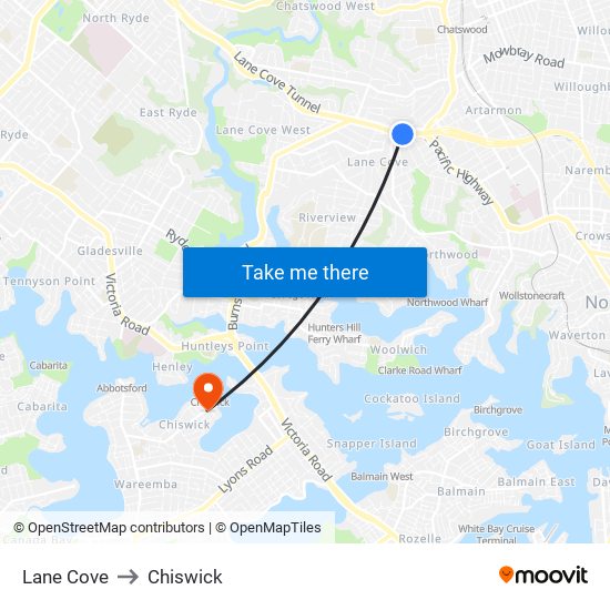 Lane Cove to Chiswick map