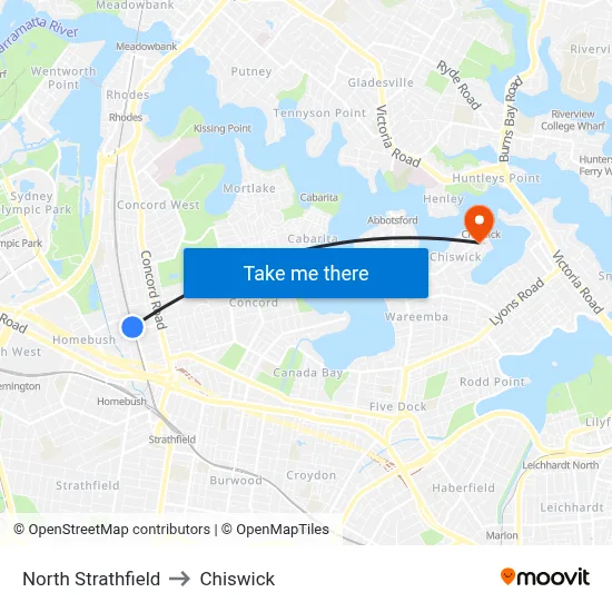 North Strathfield to Chiswick map