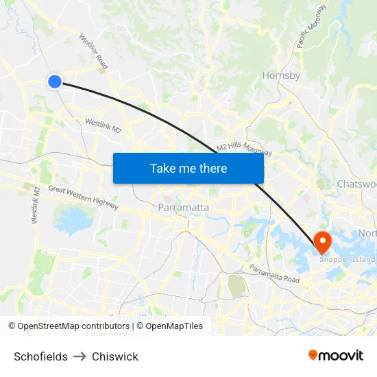 Schofields to Chiswick map