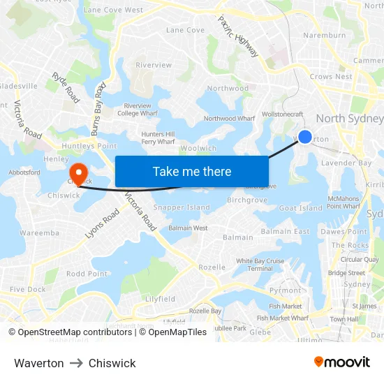 Waverton to Chiswick map
