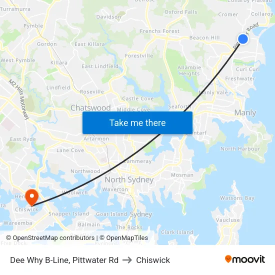 Dee Why B-Line, Pittwater Rd to Chiswick map