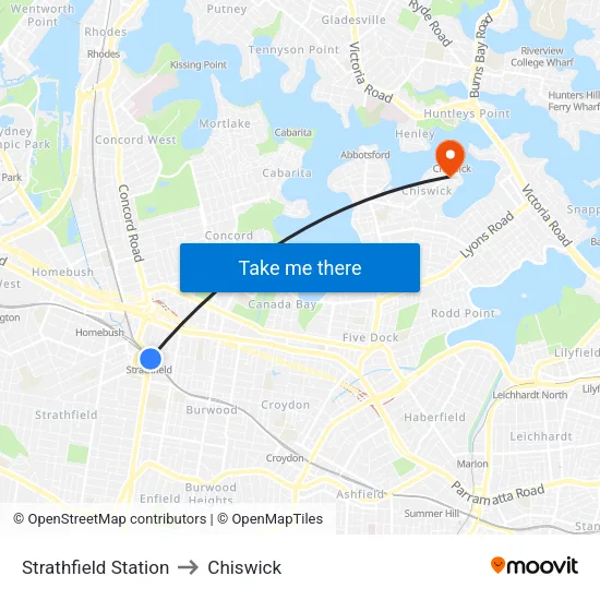 Strathfield Station to Chiswick map