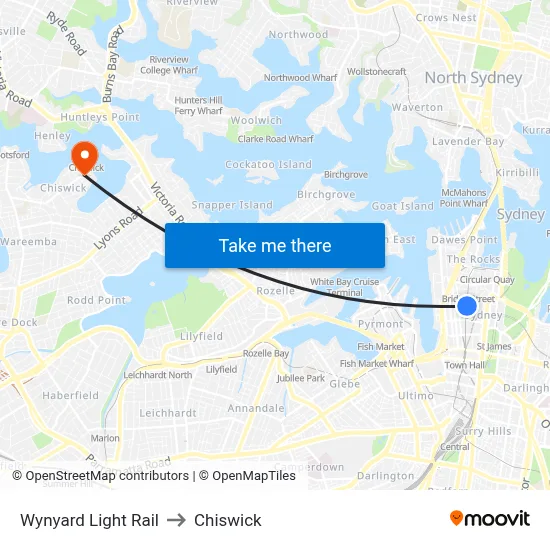 Wynyard Light Rail to Chiswick map
