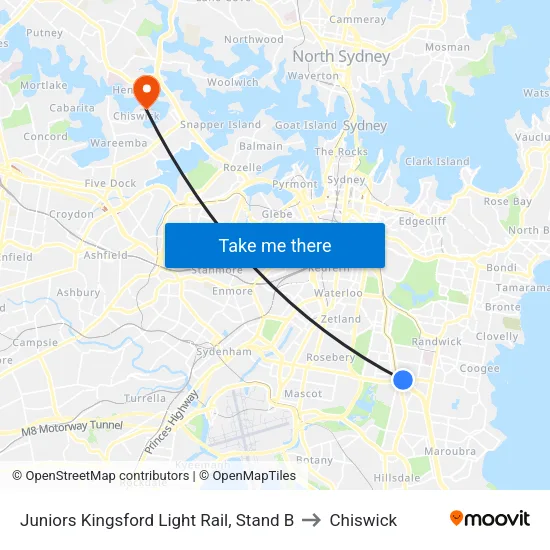 Juniors Kingsford Light Rail, Stand B to Chiswick map