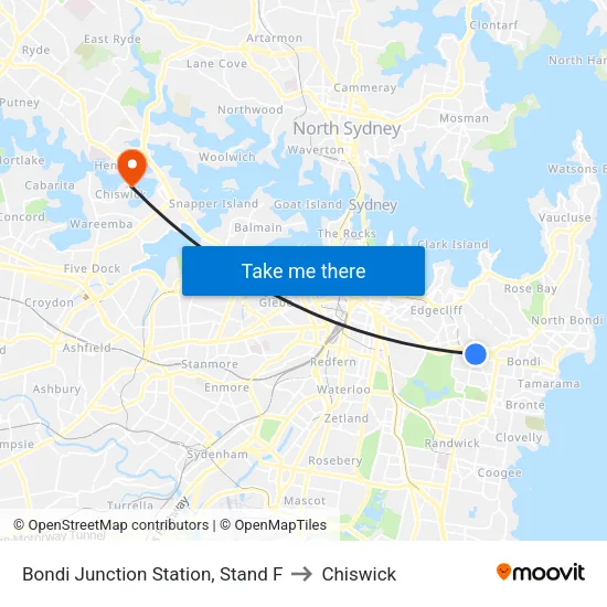 Bondi Junction Station, Stand F to Chiswick map