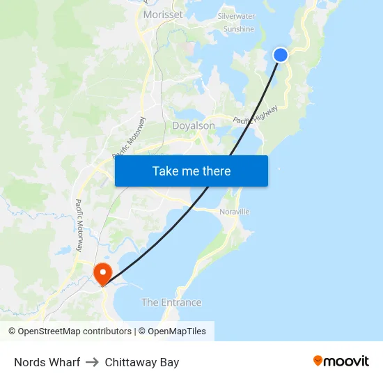 Nords Wharf to Chittaway Bay map
