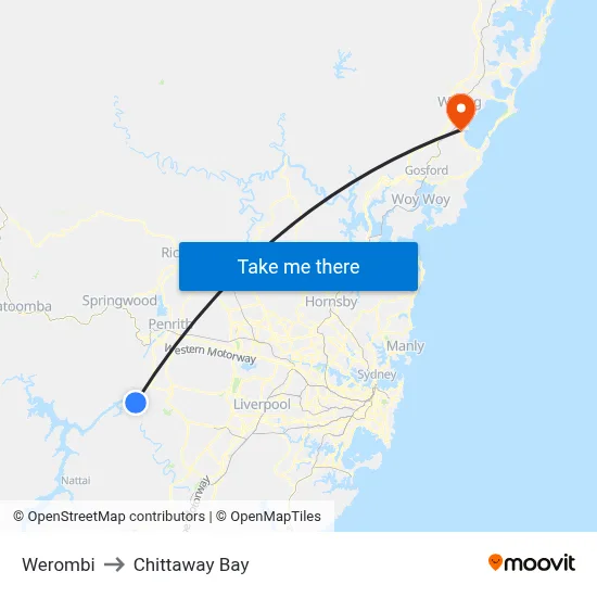 Werombi to Chittaway Bay map