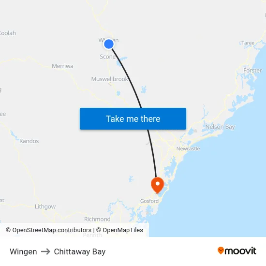 Wingen to Chittaway Bay map