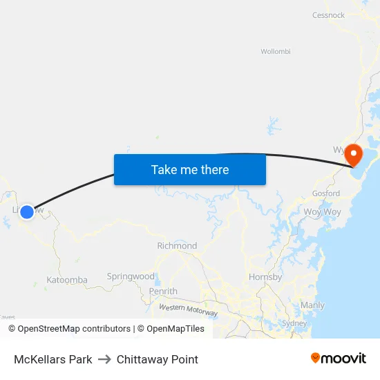 McKellars Park to Chittaway Point map